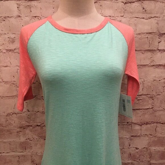 LuLaRoe JULIA Dress Raglan Short Sleeve Mint Green Pink BodyCon Stretch Size XS - Picture 2 of 3